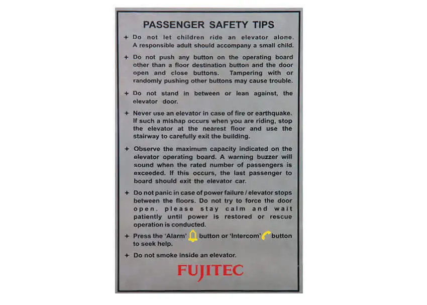 Fujitec Safety SS Nameplates