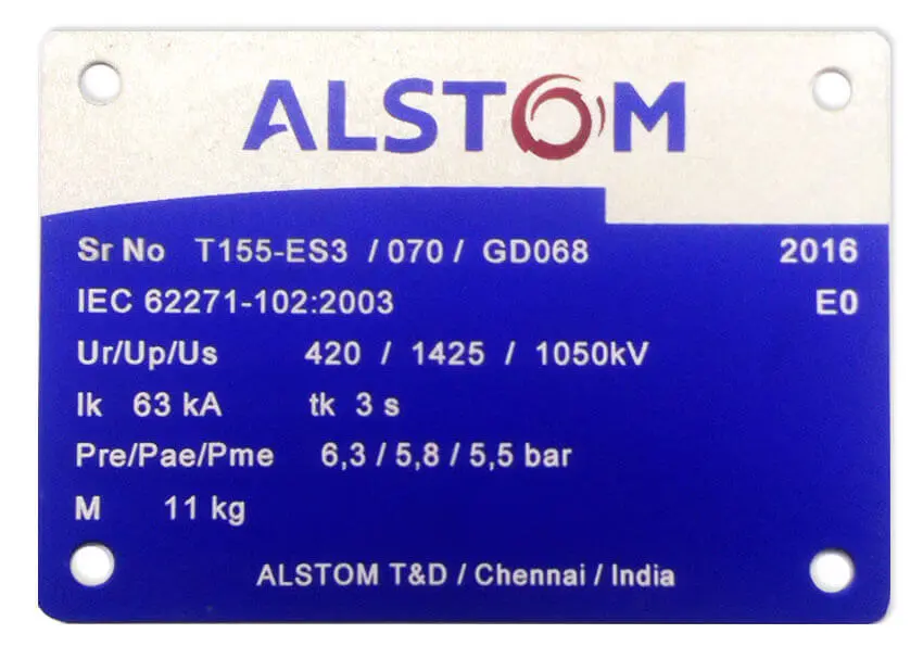 Alstom Aluminium Screen Printed Name Plate