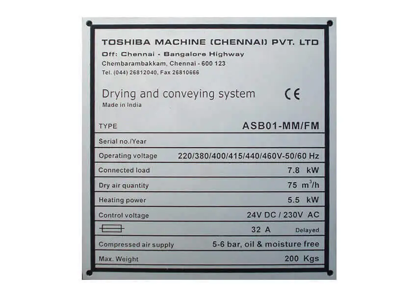 Toshiba Aluminium Screen Printed Name Plate
